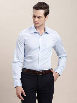 Turtle - Men Light Blue Slim Fit Solid Pure Cotton Formal Shirt