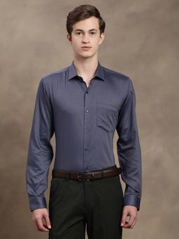 Turtle - Men Blue Slim Fit Self Design Pure Cotton Formal Shirt