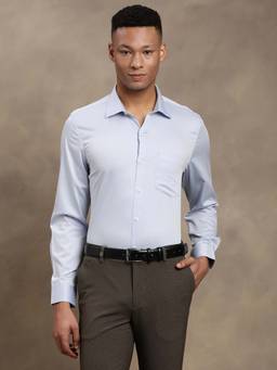 Turtle - Men Light Blue Slim Fit Solid Pure Cotton Formal Shirt