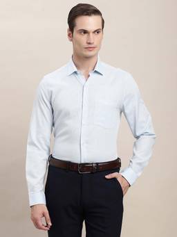 Turtle - Men Light Blue Regular Fit Self Design Pure Cotton Formal Shirt
