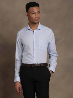 Turtle - Men Light Blue Regular Fit Self Design Pure Cotton Formal Shirt