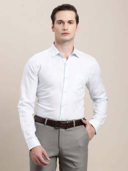 Turtle - Men White Slim Fit Self Design Pure Cotton Formal Shirt