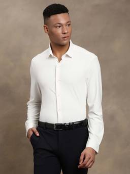 Turtle - Men White Slim Fit Self Design Nylon Stretch Formal Shirt