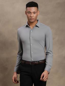 Turtle - Men Dark Grey Slim Fit Self Design Nylon Stretch Formal Shirt