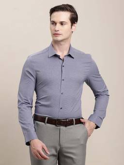 Turtle - Men Blue Slim Fit Printed Polyester Stretch Formal Shirt