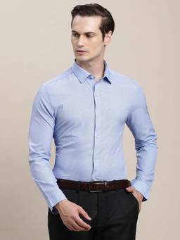 Turtle - Men Light Blue Slim Fit Printed Polyester Stretch Formal Shirt