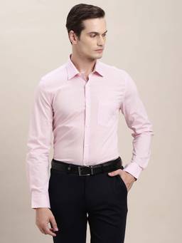 Turtle - Men Light Pink Slim Fit Checkered Cotton Nylon Formal Shirt