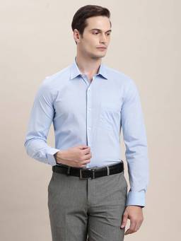 Turtle - Men Light Blue Slim Fit Checkered Cotton Nylon Formal Shirt