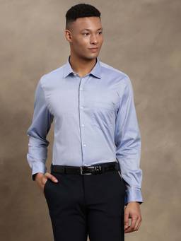 Turtle - Men Blue Slim Fit Solid Pure Cotton Formal Shirt