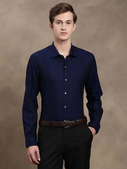 Turtle - Men Navy Blue Slim Fit Solid Pure Cotton Formal Shirt