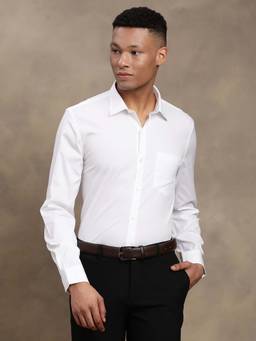 Turtle - Men White Slim Fit Solid Pure Cotton Formal Shirt