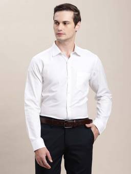 Turtle - Men White Regular Fit Self Design Pure Cotton Formal Shirt
