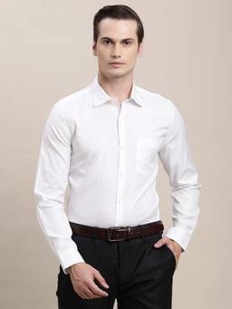 Turtle - Men White Slim Fit Self Design Pure Cotton Formal Shirt