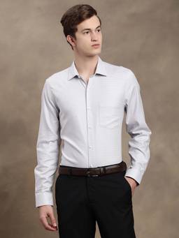Turtle - Men Grey Slim Fit Self Design Giza Cotton Formal Shirt