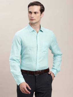 Turtle - Men Mint Green Slim Fit Solid Pure Linen Formal Shirt