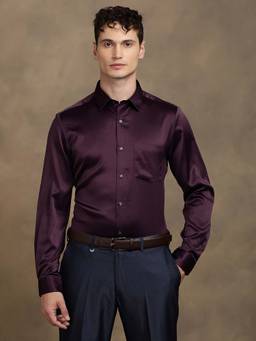 Turtle - Men Purple Slim Fit Solid Poly Satin Party Shirt