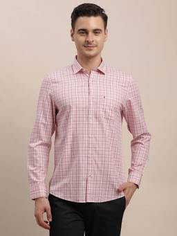 Turtle - Men Light Pink Slim Fit Checkered Pure Cotton Casual Shirt