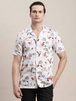 Turtle - Men Beige Regular Fit Digital Print Cotton Tencel Casual Shirt