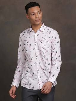 Turtle - Men Light Pink Slim Fit Digital Print Cotton Modal Casual Shirt