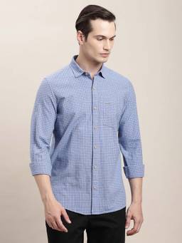 Turtle - Men Blue Slim Fit Checkered Handwoven Casual Shirt