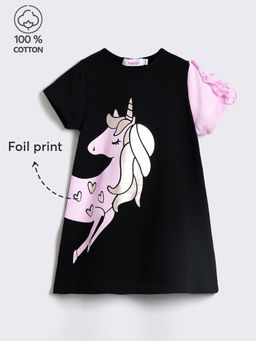 Hopscotch - Pure Cotton Contrast Sleeve A-Line Dress