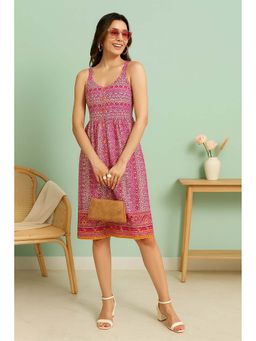 TULSATTVA - Pink Cotton Round Neck Knee Length Dress