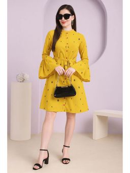 TULSATTVA - Mustard Cotton Mandarin Neck Midi Dress