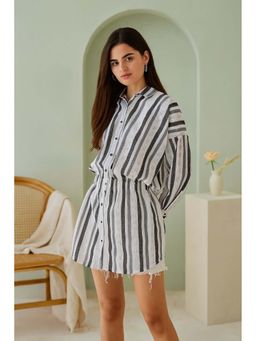 TULSATTVA - White Polyester Collar Neck Mini Dress
