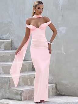 Miakee - Abigail Pink Maxi Dress with Stole