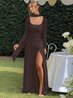 Miakee - Valen Brown Maxi Dress with Stole