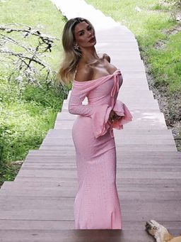 Miakee - Sunset Off Shoulder Pink Maxi Dress