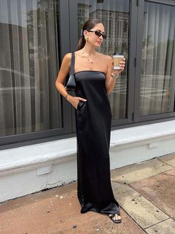 Miakee - Sera Satin Black Maxi Dress