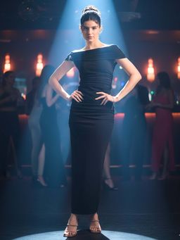 Uptownie - Ring Accent Off Shoulder Stretchable Black Maxi Dress