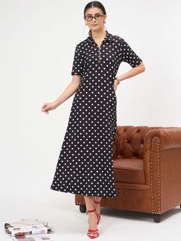 Uptownie - Black Stretchable Front Zip Up Midi Dress