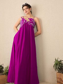 Uptownie - Solid Fish Applique Cotton Purple Maxi Dress