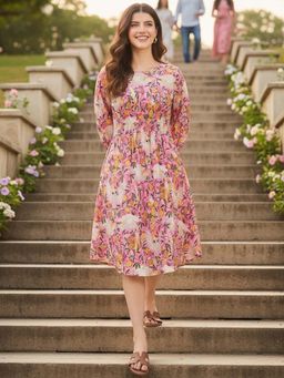 Uptownie - Cotton Pin Tucks Pink Midi Dress