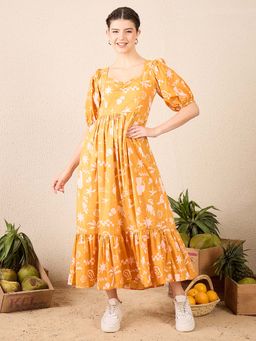 Uptownie - Cotton Tiered Yellow Midi Dress