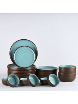 BlackCarrot - 20-Pieces Brown & Blue Premium Ceramic Dinner Set