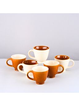 BlackCarrot - 6-Piece Brown & White Ceramic Tea Cup Set