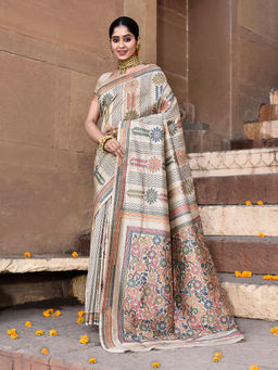 Elora - Pure Tussar Silk Kantha Pattern Saree with Unstitched Blouse
