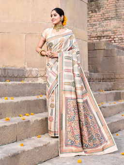 Elora - Pure Tussar Silk Kantha Pattern Saree with Unstitched Blouse