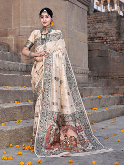 Elora - Pure Tussar Silk Madhubani Work Saree with Unstitched Blouse