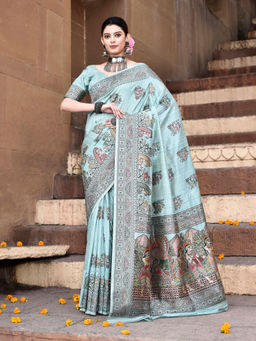 Elora - Pure Tussar Silk Madhubani Pattern Saree with Unstitched Blouse