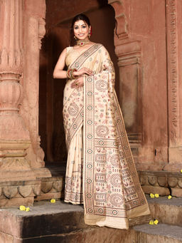 Elora - Pure Tussar Silk Warli Embroidery Saree with Unstitched Blouse