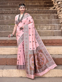 Elora - Pure Tussar Silk Madhubani Work Saree with Unstitched Blouse