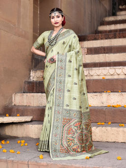 Elora - Pure Tussar Silk Madhubani Work Saree with Unstitched Blouse