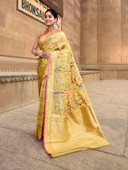 Elora - Pure Kota Doria Floral Pattern Saree with Unstitched Blouse