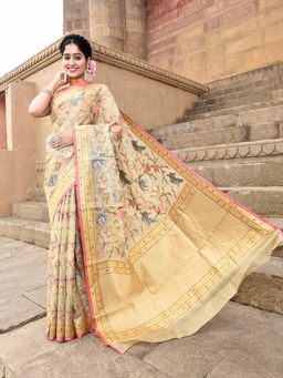 Elora - Pure Kota Doria Floral Pattern Saree with Unstitched Blouse
