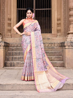 Elora - Pure Kota Doria Floral Pattern Saree with Unstitched Blouse