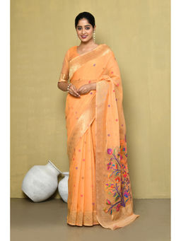 Elora - Cotton Floral Embroidered Designer Saree with Unstitched Blouse